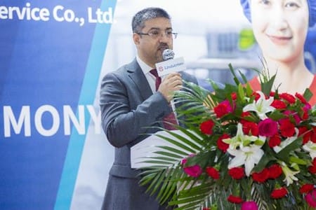 Anupam Chakrabarty at opening of China's Jiaxing plant