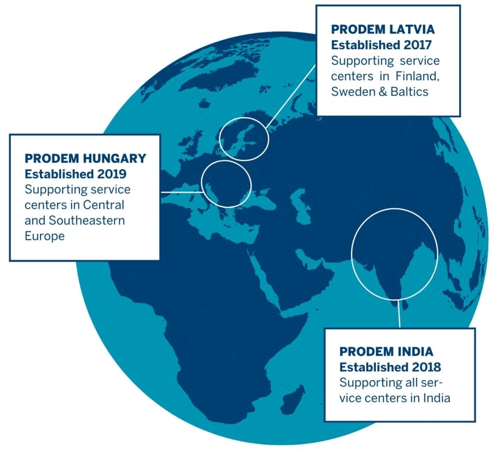 Lindström prodem facilities in Latvia, Hungary, and India.